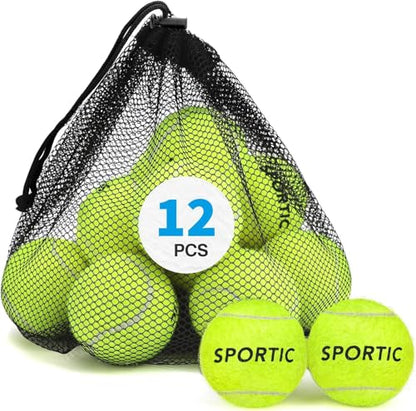 SPORTIC Tennis Balls, Duty Felt Pressurized Tennis Ball with Mesh Bag for 12PC or 36PC -High Bounce Training Exercise Tennis Balls for Beginners & Pet Dog Playing Balls, 3/4/12/36 PCS - style: 12pc fbm