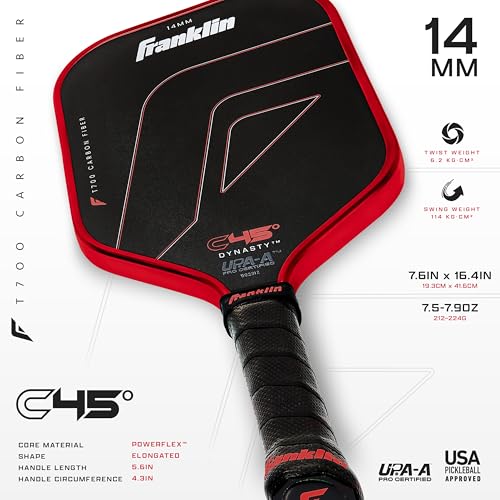 Franklin Sports PRO Pickleball Paddles – C45 Carbon Fiber Series - Official USAP + UPA Approved – Pro Player Design - color: Dynasty |Electric Red, size: 14 mm