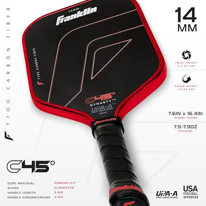 Franklin Sports PRO Pickleball Paddles – C45 Carbon Fiber Series - Official USAP + UPA Approved – Pro Player Design - color: Dynasty |Electric Red, size: 14 mm