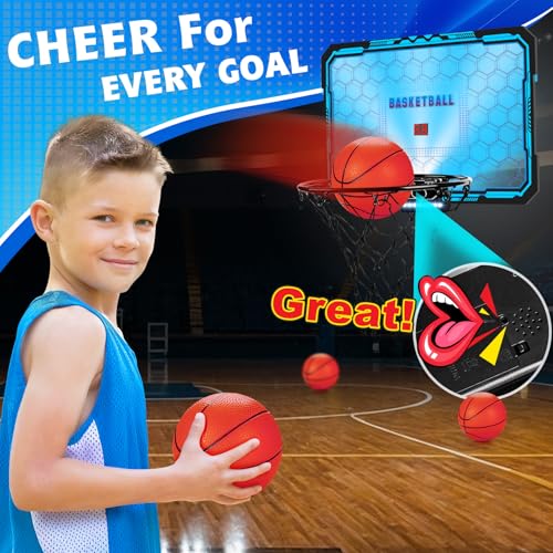 Indoor Basketball Hoop Boys Gifts for Teens Door Room Basketball Hoop Mini Hoop with Scoreboard, 3 Balls and Batteries Basketball Toys for 8 9 10 11 12