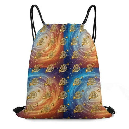Gym Drawstring Bag Sports Sackpack Waterproof String Backpack with Shoe Compartment for Hiking Swimming Training, Gold French Horns Musical Instrument Blue Yellow Bags - color: Picture (628)