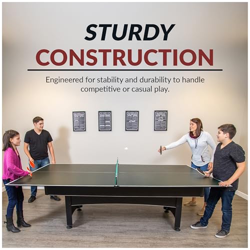 Hathaway 9 ft Quick Set Table Tennis Conversion Top – Regulation Sized, Foldable, Durable Engineered Surface, Protection Pads – Indoor Ping Pong Table Topper for Pool Table w/Net & Posts