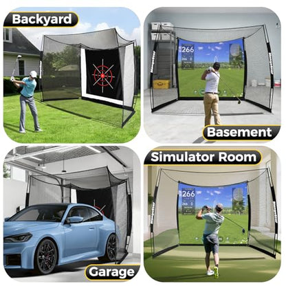 MangoStar Golf Net, 11x8ft Golf Simulators Hitting Net with High-Density Impact Screen and Target Cloth, Heavy Duty Practice Cage for Swing Driving, Home Backyard Garage Indoor Outdoor Use
