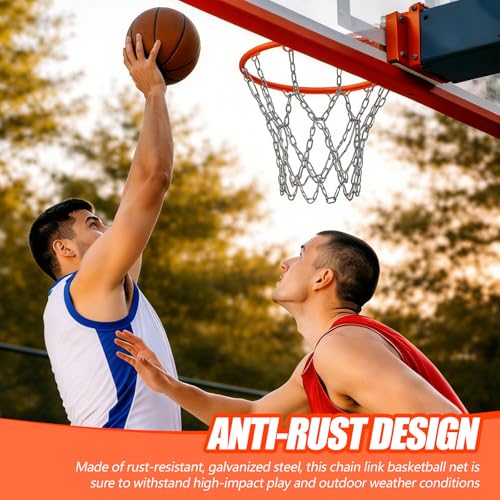 Outus 2 Pack Heavy Duty Basketball Net, 12 Loop Galvanized Chain Basketball Net Replacement, Rust-Proof Metal Replacement for Outdoor & Indoor Use, Fits Standard Hoops Outdoor, Easy Installation