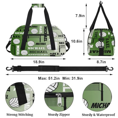 Custom Volleyball Gym Bag Duffel Bag for Women Men, Personalized Name Sport Bag Overnight Bags Customized Travel Weekender Bag, Misty Green - color: Misty Green