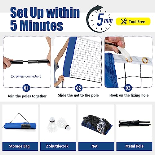 Goplus Portable Badminton Net Set, 10FT/ 14FT Volleyball Pickleball Net with 2.7FT-5FT Adjustable Height, 2 Shuttlecocks, Carrying Bag for Backyards, Beach, Driveway, Family Outdoor Game - size: 10 FT