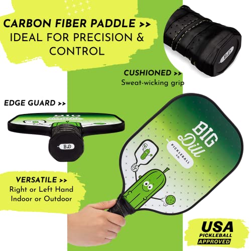 Big Dill Pickleball Paddle Set 2-Pack Pickleball Paddles with Outdoor Pickleball Balls, Paddle Covers & Carry Bag | Pickleball Paddles Set of 2 USAPA Approved - style: Carbon Fiber