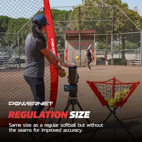 PowerNet Launch F-lite Softball & Baseball Pitching Machine, Dimpled Practice Balls, Bucket of Baseballs, Coaching Bucket Bundle for Pitching Machine, Baseball Training Equipment - style: F-Lite Softballs (12-Pack)