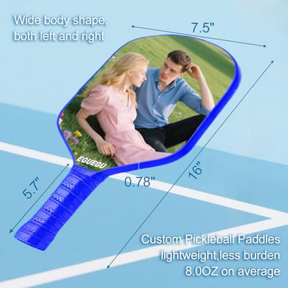 Custom Pickleball Paddles with Photo Text Logo, Personalized Pickleball Paddles with Comfort Grip, Personalized Gifts for Beginners, Lover, Boyfriend, Men (Only One Paddle) - color: blue