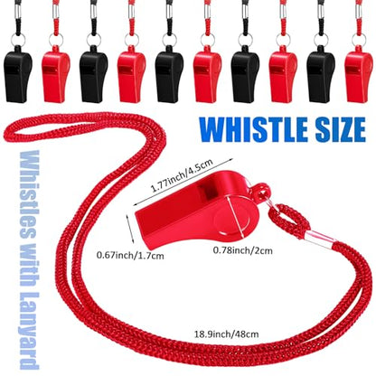 Flutesan 48 Pcs Whistles Bulk with Lanyard Sports Loud Crisp Sound Whistles for Coach Referees Training Emergency - color: Black, Red