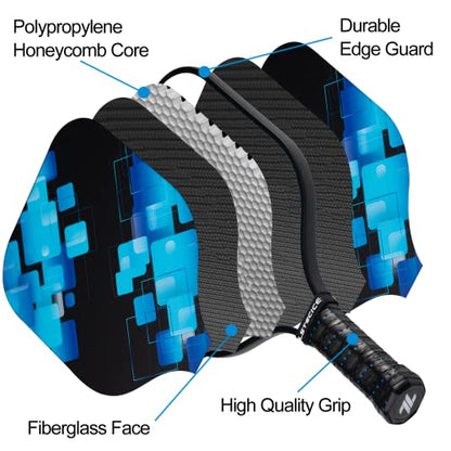 Pickleball Paddles Set of 4, Fiberglass Pickleball Paddles with Honeycomb Core, Lightweight Pickleball Set with Balls & Bag for Men, Women & Beginners
