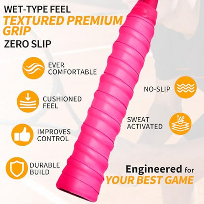 2 Pcs Tennis Racket Grip Tape, Dry Tennis Overgrip Tape, Anti-Slip Absorbent Grip, Racket Overgrip Tape - color: Pink, size: Textured-43.3"x1"x0.03"