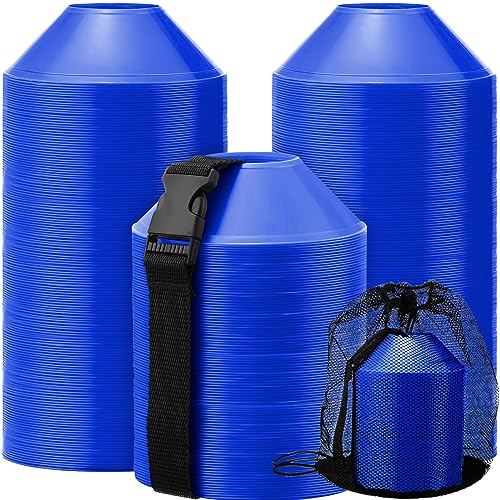 Hanaive 100 Pieces Mini Soccer Cones for Sport Drills 5 Inch Agility Disc Cones with Accessories for Kids Football Training - color: Lake Blue