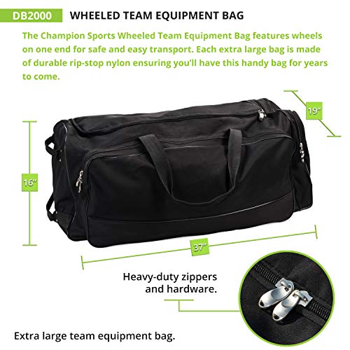 Champion Sports Wheeled Equipment Bag – Large Rolling Sports Gear Bag for Baseball, Football & Travel