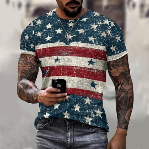 Men's American Flag T Shirt Short Sleeve Patriotic Tops Crewneck Muscle Tee 4th of July Golf Tops Summer USA Tee - color: Blue American Flag 1, size: 3X-Large