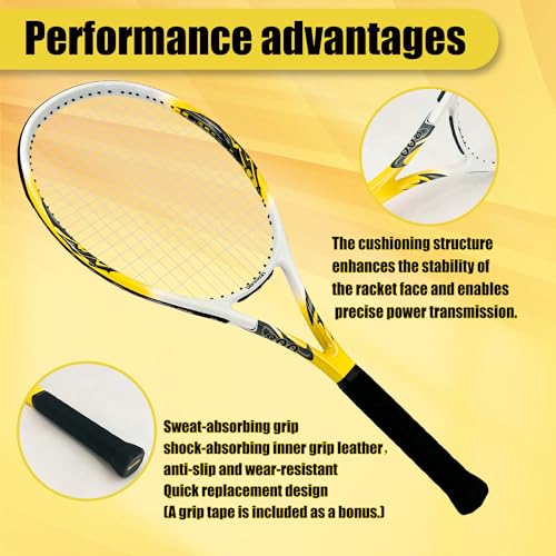 Senston 27 inch Tennis Racket for Adults 1 Pack Tennis Racket Set Tennis Overgrip, Vibration Damper - color: yellow