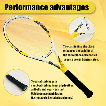 Senston 27 inch Tennis Racket for Adults 1 Pack Tennis Racket Set Tennis Overgrip, Vibration Damper - color: yellow