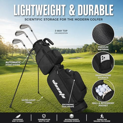 Lightweight Golf Stand Bag - 3-Way Dividers, Fits 5-9 Clubs - Small Sunday Bag for Men & Women, Par 3, Driving Range & Executive Courses - Waterproof, Dual Straps & Rain Cover Included - color: Black Par 3 Golf Stand bag