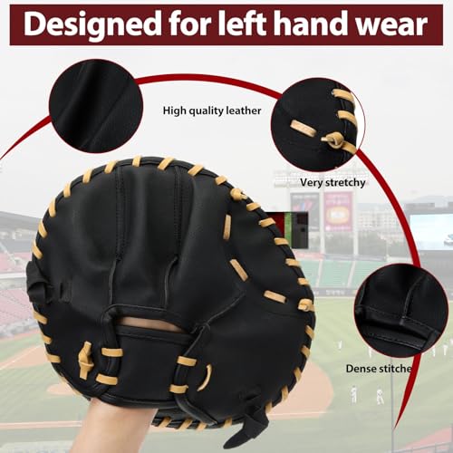 VioraWhite Pancake Baseball and Softball Training Glove with Practice Foam Ball - Flat & Soft Premium PVC Fielding Gear for Right-Hand Throw, Great Choice for Teens - color: Black