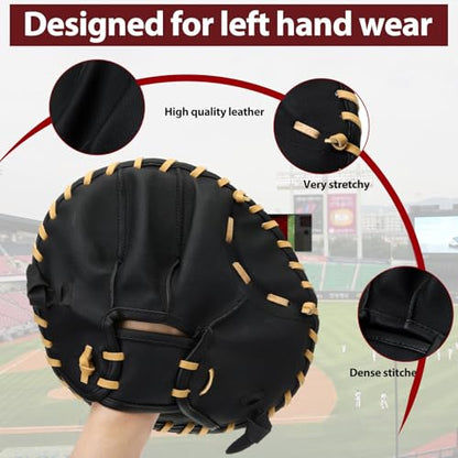 VioraWhite Pancake Baseball and Softball Training Glove with Practice Foam Ball - Flat & Soft Premium PVC Fielding Gear for Right-Hand Throw, Great Choice for Teens - color: Black