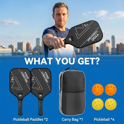 Pickleball Paddle Set of 2 T700 Carbon Fiber – Textured Surface Rackets for Spin & Control, Includes 4 Pickleballs & Bag, Durable Lightweight Pickleball Kit - color: 1