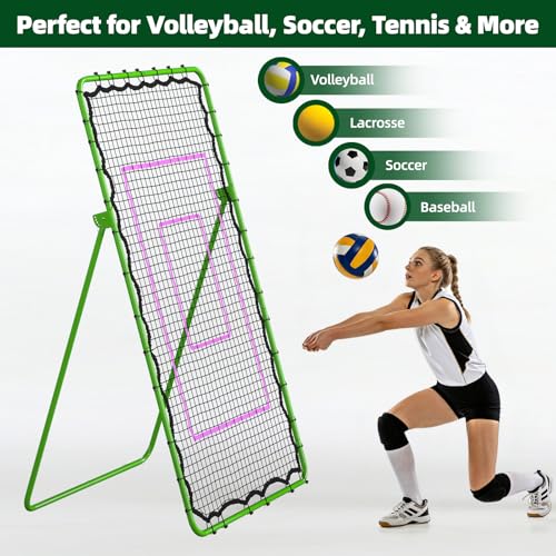 Volleyball Rebounder Net 7x4 FT, Adjustable Volleyball Training Equipment for Backyard Outdoor Solo Practice, Heavy-Duty 45-Layer Net with Ground Stakes & Target Belt