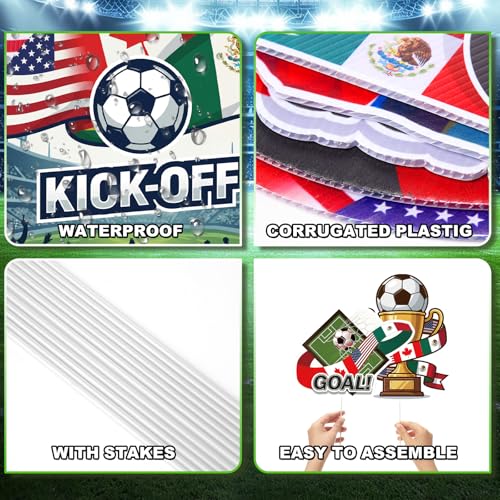 Pinkunn 6 Pcs North America Soccer Event Yard Signs with Stakes, USA Canada Mexico Flag Football Theme Lawn Decorations for Outdoor Watch Party Game Day Team School Practice Party Supplies