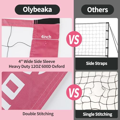 20FT Outdoor Volleyball Net Set System for Backyard Beach with Anti-Sagging Net, Iron Adjustable Height Poles, Soft PU Volleyball and Pump, Carry Bag - Instant Set Up & Durable - color: Pink