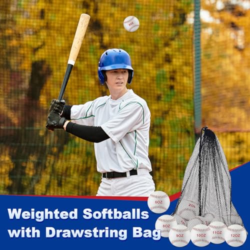 Jenaai 6 Pcs Weighted Training Baseballs Bulk 6oz to 12oz Weighted Softballs with Drawstring Bag for Hitting, Pitching Practice Strength Development - color: White, size: 9"