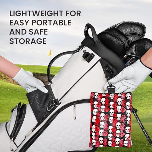 Amy Sport Golf Bag Accessories Valuables Pouch Bags Multi Pocket Zipper Hook with 10 Pcs Wood Golf Tees for Men Women - color: Rose