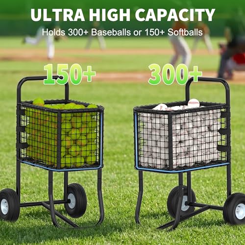 GARVIN Baseball Cart with Wheels – Heavy-Duty Powder-Coated Steel Frame, Holds 300+ Baseballs or 150 Softballs, 10.5" All-Terrain Wheels, Ball Transport Cart for Field & Training