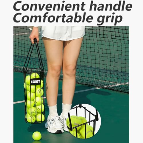 Selbst Tennis Ball Hopper, Tennis Balls Basket, Portable Pickleball Collector with Mesh Carry Bag - Large Capacity Carrier Picker Upper Caddy