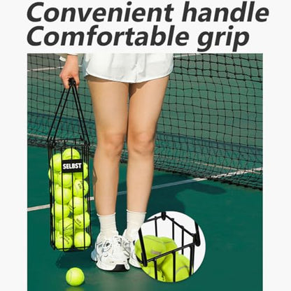 Selbst Tennis Ball Hopper, Tennis Balls Basket, Portable Pickleball Collector with Mesh Carry Bag - Large Capacity Carrier Picker Upper Caddy