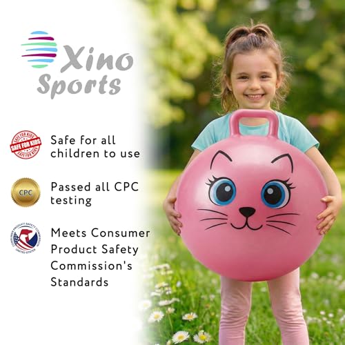 Xino Sports Hopping Ball for Kids - 18 Inch Hopper Ball with Handle, Pink Jumping Bouncer Toy for Indoor and Outdoor Play