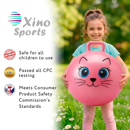 Xino Sports Hopping Ball for Kids - 18 Inch Hopper Ball with Handle, Pink Jumping Bouncer Toy for Indoor and Outdoor Play