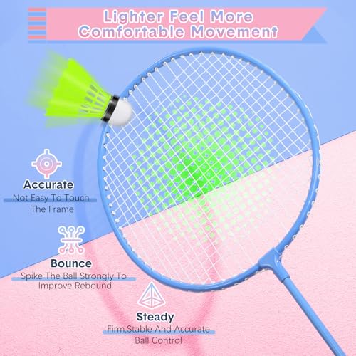 12 Pack Badminton Rackets Set Including Badminton Racquets, Nylon Shuttlecocks and Carry Bag for Outdoor Backyard Games Beginners - color: Light Pink, Light Blue