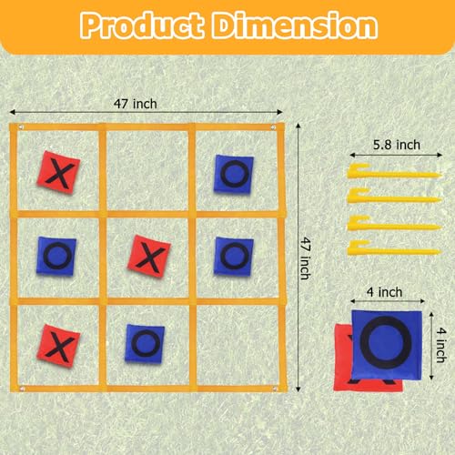 Tic Tac Toe Game - 4ft x 4ft Outdoor Yard Giant Tic Tac Toe for Backyard, Camping, Lawn, Portable No Assembly Outdoor Bean Bag Toss Game for Family and Kids