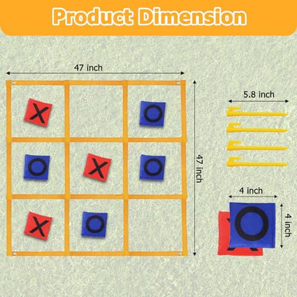 Tic Tac Toe Game - 4ft x 4ft Outdoor Yard Giant Tic Tac Toe for Backyard, Camping, Lawn, Portable No Assembly Outdoor Bean Bag Toss Game for Family and Kids