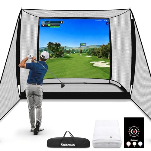 Golf Simulator Cage, 10x8ft Golf Practice Hitting Net with Triple-Layer HD Screen, 5x4ft Golf Mat with Dual Turf for Indoor &Outdoor, Gifts for Men Dad & Golfers - size: 10x8ft(Practice Net)