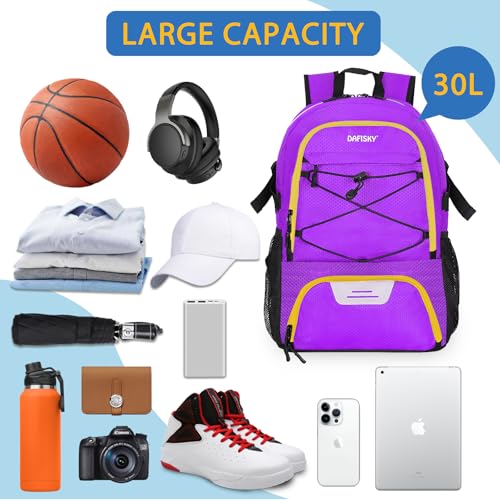 DAFISKY Basketball Backpack, Basketball Bag with Ball Holder Shoes Compartment, Sports Equipment Bag for Soccer Ball, Volleyball - color: purple