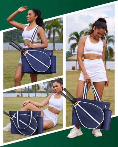 Tennis Bag for Women Men Tote Bag with Shoe Compartment & Wet Pocket, Fits 2 Rackets & 15.6” Laptop, Durable Sports Gym Overnight Weekender Bag with Fence Hook - color: Navy
