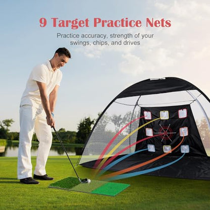 Golf Net, 10 x 7ft Backyard Practice net, Golf Hitting,Driving Net with mat for Indoor/Outdoor - style: Nine Targets