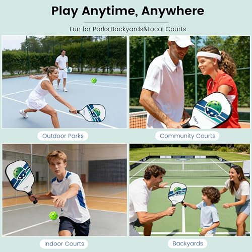 Pickleball Paddles Set of 2, Fiberglass Pickleball Set with Pickleball Rackets 2 Pack, 4 Indoor Outdoor Balls and Carry Bag, Pickle Ball Set for Beginners, Families, Men Women & Intermediate Players