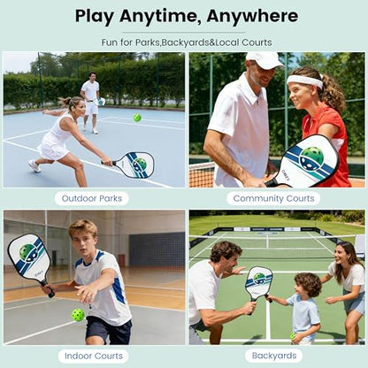 Pickleball Paddles Set of 2, Fiberglass Pickleball Set with Pickleball Rackets 2 Pack, 4 Indoor Outdoor Balls and Carry Bag, Pickle Ball Set for Beginners, Families, Men Women & Intermediate Players