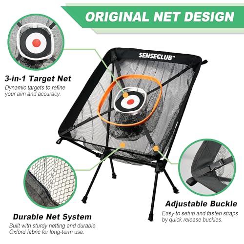 SENSECLUB Foldable Chipping Net with Mat & Balls, Indoor Golf Practice Chipping Target, Backyard Golf Game & Gifts - style: Pro Net +Mat +Balls
