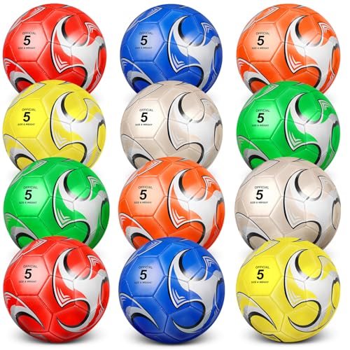 Supervitae 12 Pack Soccer Balls for Teen Adult Bulk Deflated Soccer Balls with Pump Outdoor and Indoor Training Practice Football for Back to School Sports Game Birthday Gift Party - size: Size 3