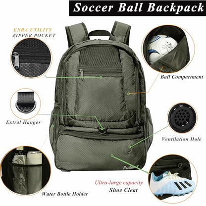 Soccer Bag, Basketball Backpack, Sports Equipment Bag with Shoes and Ball Compartment Holds Sneaks, Helmet, Basketball, Football, Vollyball, Gloves - color: Full Black