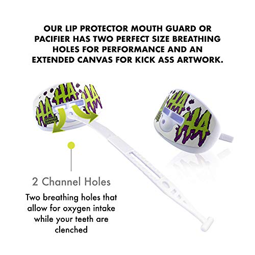 DAMAGE CONTROL Pacifier Mouthpiece – Football Mouthguard with Helmet Strap, Protects Teeth, Jaw & Mouth – Mouth Piece for Sports, No Boiling, Allows Airflow – Gear for Adults & Youth (HA HA HA) - color: Ha Ha Ha