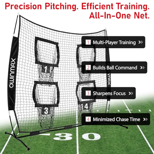 6x6 ft Football Trainer Throwing Net, Training Target Practice with 4 Targets, Includes Carry Bag and Ground Stake, Black and Red, Great for Kids and Youth - color: Black