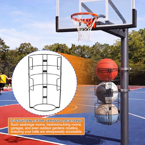 3 Floor Outdoor Vertical Basketball Holder Standing Pole Mount Ball Racks Wall Mount Sport Organizer for 3 Balls for Outdoor Garage Gym Sportground